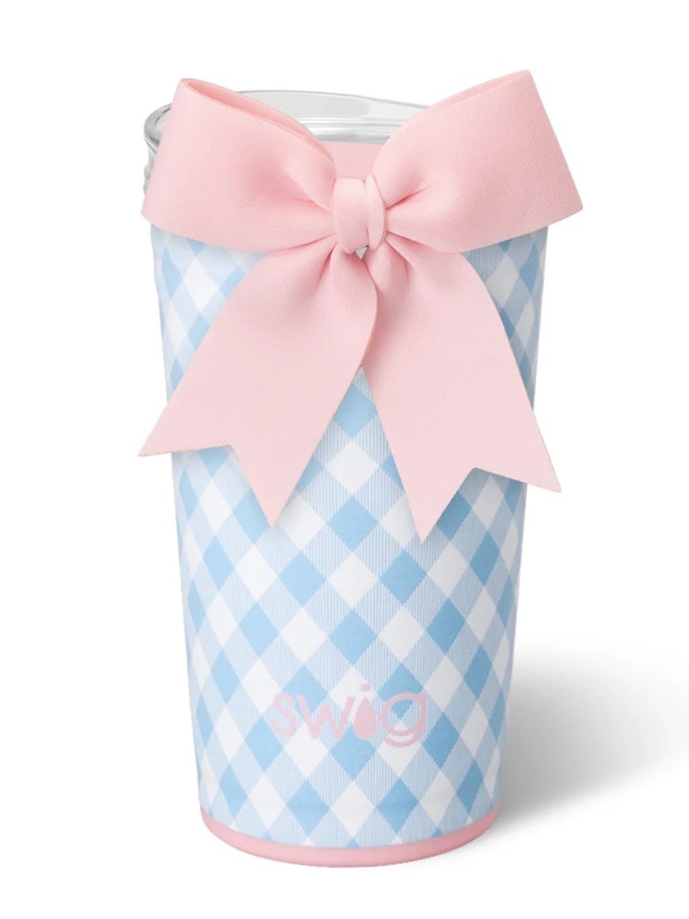 Swig Party Cup 24oz Gingham Pink Bow New